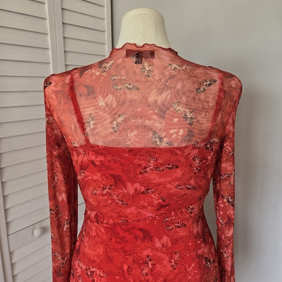 GUESS Nadine Mesh Bodycon dress Size‎ M Y2K Butterfly Sheer Romantic Baddie Club - Picture 7 of 10